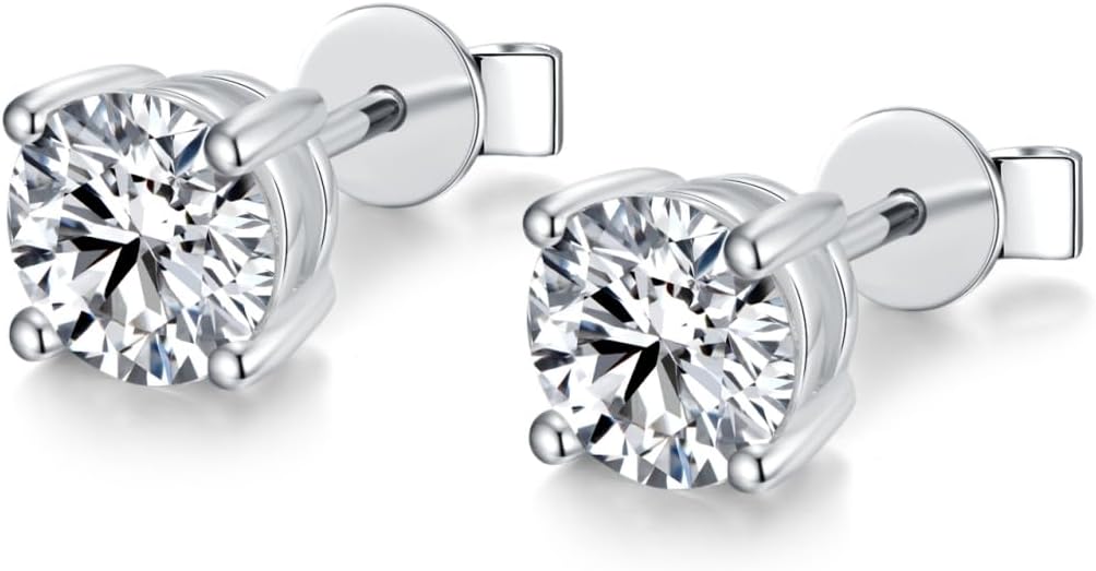 Moissanite Stud Earrings, 925 Sterling Silver 18K White Gold Plating Studs for Women Men, Wedding Jewelry Engagement Earrings