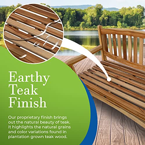 Ecodecors Kent Outdoor Bench Teak Wood Garden Bench Patio Bench With Armrests And Backrest, Yard Benches For Indoor And Outdoors- Natural Teak #TOP2