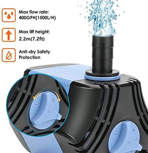 BAITAI 1500L/H Water Feature Pump,30W Small Pond Pump, Ultra Quiet Submersible Pump Fountain Pump with 2m High Lift with 1.8m Power Cord, 3 Nozzles for Fish Tank, Pond, Aquarium, Statuary, Hydroponics