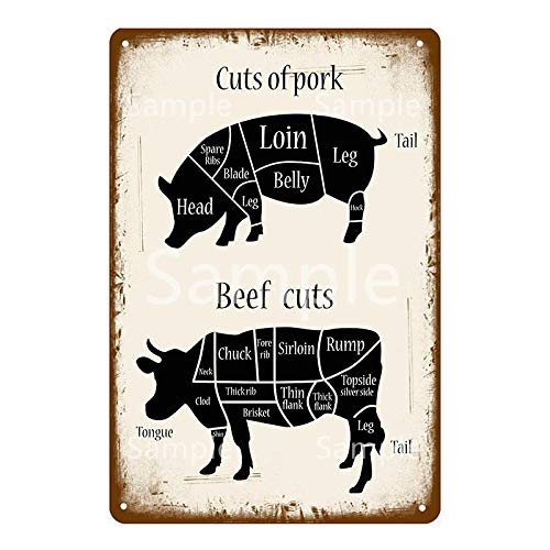 IMIMOEXQ Boucherie Guide Affiche Vintage métal Signe Viande Coupe Graphique Peinture Cuisine Art Photo Restaurant décoration Murale 20x30 cm YD10371L thumbnail