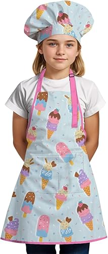 Miniatura 2 de SANDJEST Delantal para niños con juego de sombrero de chefs, delantal de cocina regalos