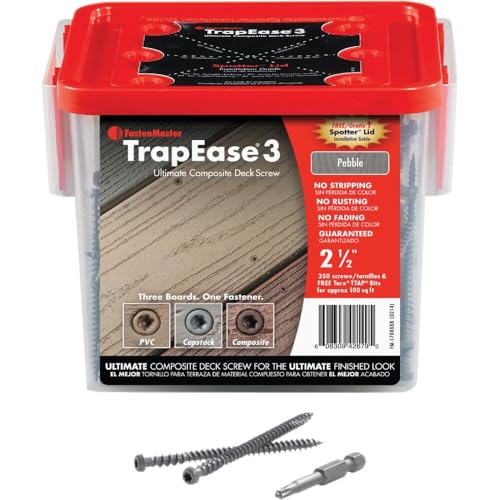 FastenMaster TrapEase 3 Deck Screws for Composite, PVC & Capstock Decking - 350 Count - 2-1/2" Screws in Pebble Grey