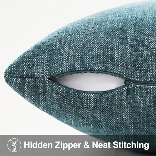 Housse de coussin decorUhome de qualité supérieure en chenille bleu sarcelle - 3