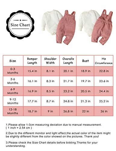 Frloony Newborn Baby Girl Clothes Solid Ribbed Long Sleeve Romper + Corduroy Overalls Pants Set Infant Girls Outfits 2Pcs (Pink, 0-3 Months) #TOP5