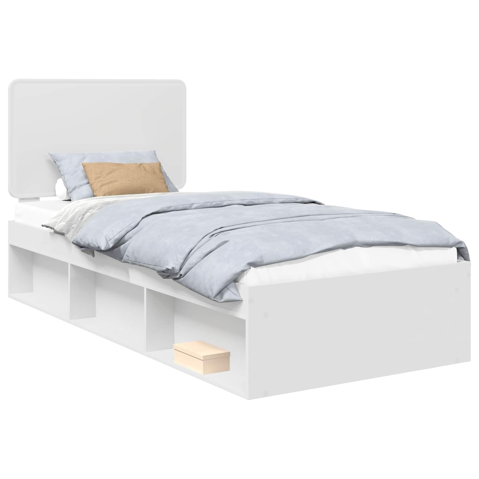 lite drewno sosnowe zagłówek nowoczesna sypialnia 90 x 190 cm biały | Ramka łóżka z zagłówkiem Biały 90 x 190 cm Lite drewno sosnowe Solidna Stelaż Listwy Nowoczesna