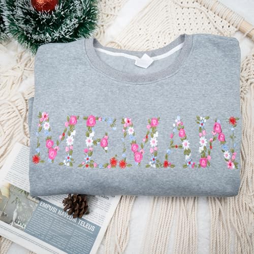 Embroidery Floral Memaw Sweatshirts For Grandma Gift Sweatshirt From Grandkids Flower Gift Mothers Day Christmas3