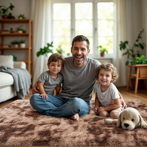 Zentavio Area Rugs for Living Room Rugs for Bedroom 4x6 Soft Carpet Fluffy Furry Shag Aesthetic Plush High Pile Gray Throw Rug for Nursery Kids Room Dorm Tie-Dyed Coffee