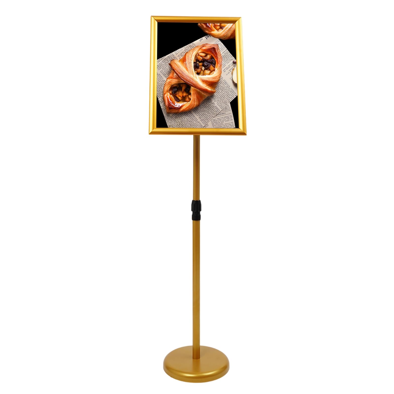 Infoständer A3, Gold - Soporte para carteles con base estable, altura regulable, soporte para información, expositores, soporte publicitario, soporte para póster