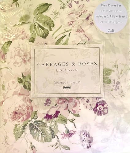 Image of Cabbages & Roses London Home Luxury Collection – 100% Cotton Percale, Cool & Crisp Feel, Wrinkle-Resistant Hotel-Style 3-Piece Duvet Set (Constance Peony Fan, King)