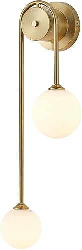 Miniatura 8 de Lámpara de pared dorada de doble bola, apliques de pared de vidrio modernos de mediados de siglo, con bombilla tricolor G9 para sala de estar,