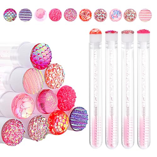 Disposable Mascara Wands Tube Set 10Pcs Shiny Diamond Lash Brush Eyelash Spoolies With Tube Mascara Wands Makeup Tool for Eyelash Extensions(Pink)
