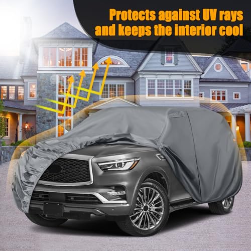 Image of Waterproof Premium Car Covers Replace for 2004-2025 Infiniti QX80 / Nissan Armada, 10 Layers Heavy Duty with Cotton Liner Car Cover with Zipper Door, Windproof Bands for Snow Rain Dust Protection