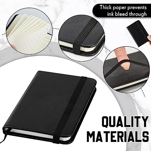 Qeeenar 10 Pcs Mini Black Leather Pocket Notebook Bulk, 4 x 2.5 Inch Small Journal Note Book, 50 Sheets Hardcover Tiny Notepad Lined for Office Home School Writing Supplies