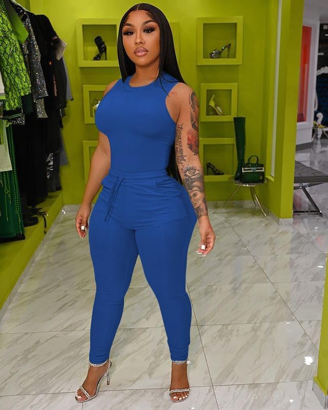 TOPSRANI Womens Two Piece Outfits Bodycon Tracksuit Sweatsuits Solid Jogger Biker Workout Gym Lounge Short Sleeve Pant Sets - Image 5