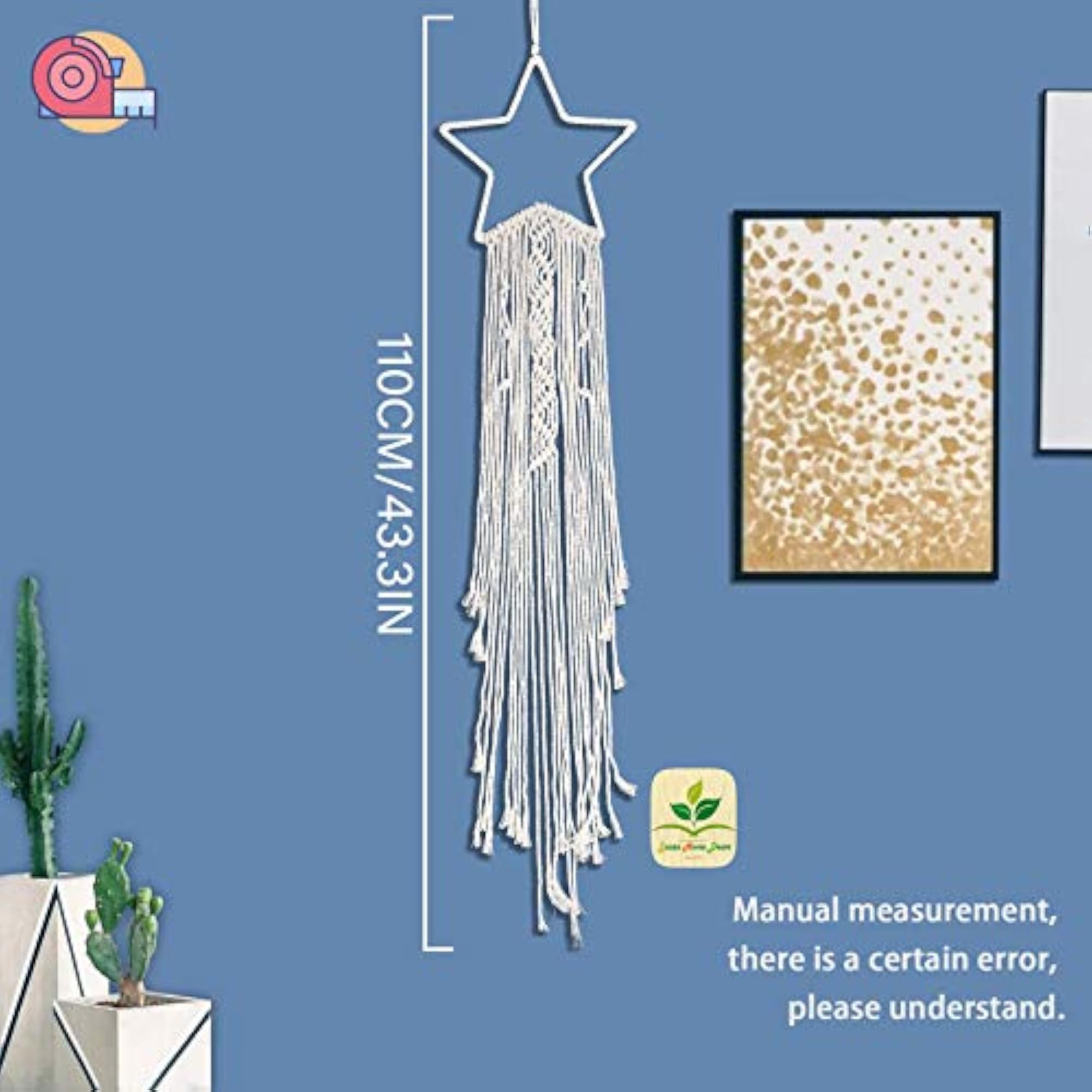 (Star & Moon) Macrame Wall Hanging Dream Catcher with LED Light String