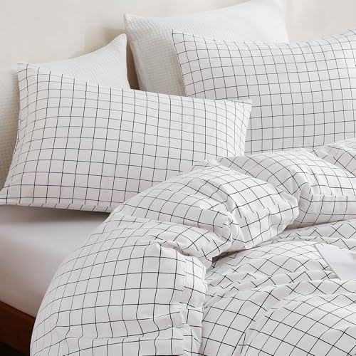 Image of TOCOMOA Checkered Duvet Cover Set 100% Natural Cotton Soft Comfy Breathable 3 Piece White and Black Gingham Pattern Printed Comforter Cover Bedding Set (Queen 90 inchx90 inch, Comforter Not Included)