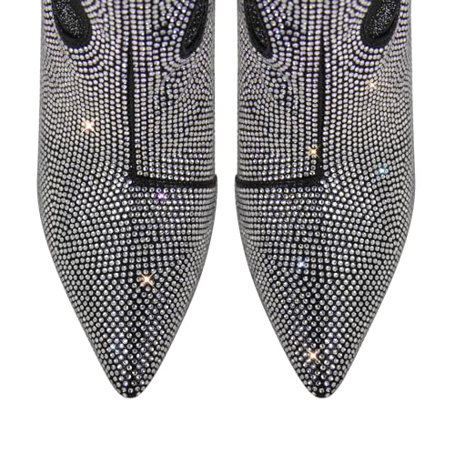 richealnini Women's Rhinestones Thigh High Boots with Stiletto Heels and Glitters Sexy Pointed Toe Riding Boots3