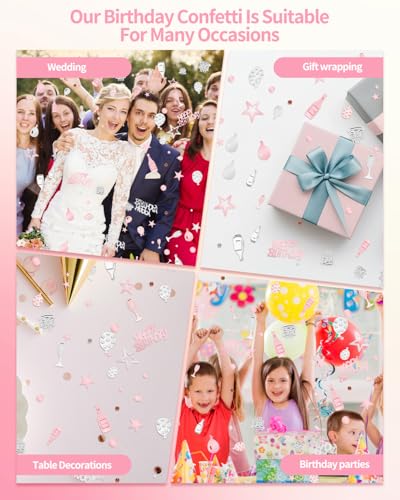 Image of 3000 PCS Rose Gold and Silver Happy Birthday Confetti, Multi-Color Birthday Confetti Metallic Foil Balloon Confettis Table Decorations for Party, Baby Shower, DIY Arts and Crafting, 30g