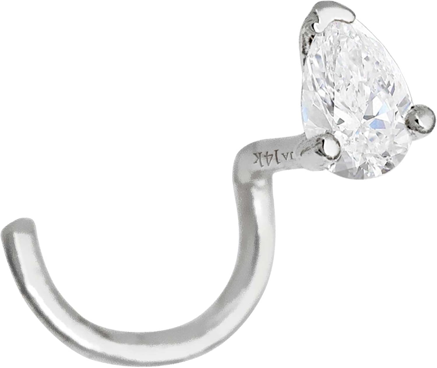 Pear Shape Moissanite 14K Gold Nose Screw Stud 22G Screw-end Nose Ring Stud V-prong set Teardrop Gemstone Unisex Stud