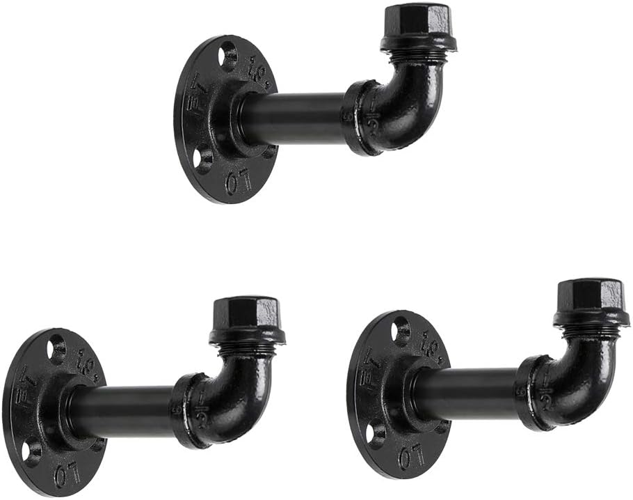 BTSKY 3PCS Vintage Industrial Iron Pipe Coat Hat Hook - Wall Mounted Retro Pipe Hook Hanger Holder Hanging Storage Rack for Robe, Towel, Bag, Umbrella, Antique Home Decoration Decor