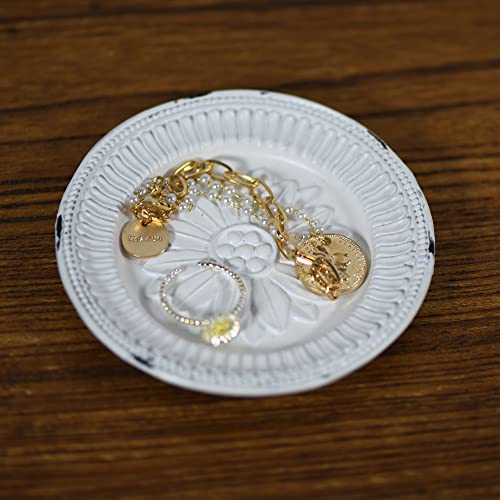 Luhetoz Antique Metal Jewelry Dish, Small Gold Ring Holder, Trinket Dish ， Christmas Birthday Wedding Gifts- 3.75 X 3.75 X 0.6 Inches (White-1102) #TOP1