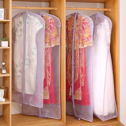 Breathable Hanging Garment Bag, Clear Full Zipper Travel Bag for Closet, 62.9in/160cm, Purple Clothes Storage Organizer, Perfect for Dresses, Suits & Costumes3
