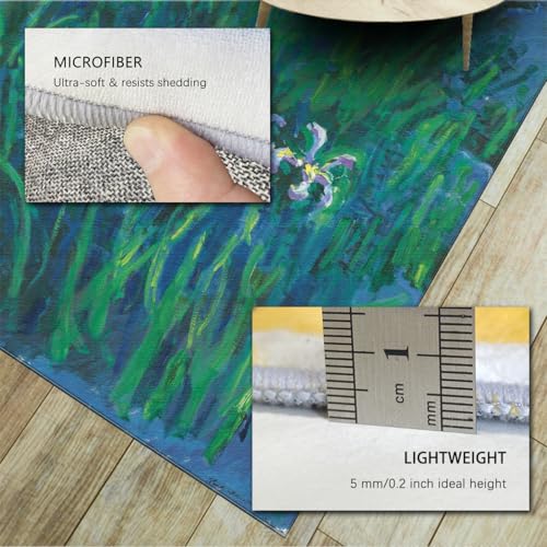 Tapis antidérapant Claude Monet Iris lavable en machine poils courts doux