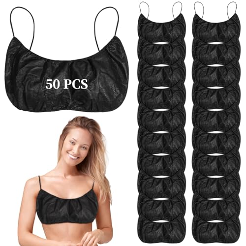 Packool 50 brasieres desechables no tejidos, ropa interior desechable para spa, paquete individual, sujetadores transpirables para ducha, fisioterapia, bronceado en aerosol