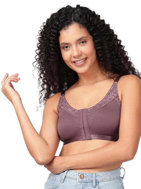 Women's Non-Padded Non-Wired Front Open Full Figure Bra in Purple