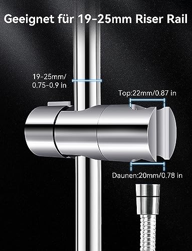 Magichome Duschkopfhalter für 19-25MM Riser Rail, Duschkopfhalterung ohne Bohren, Duschhalterung Verstellbar Duschschiene Rod Clamp Brausehalter Halterung, Verchromt