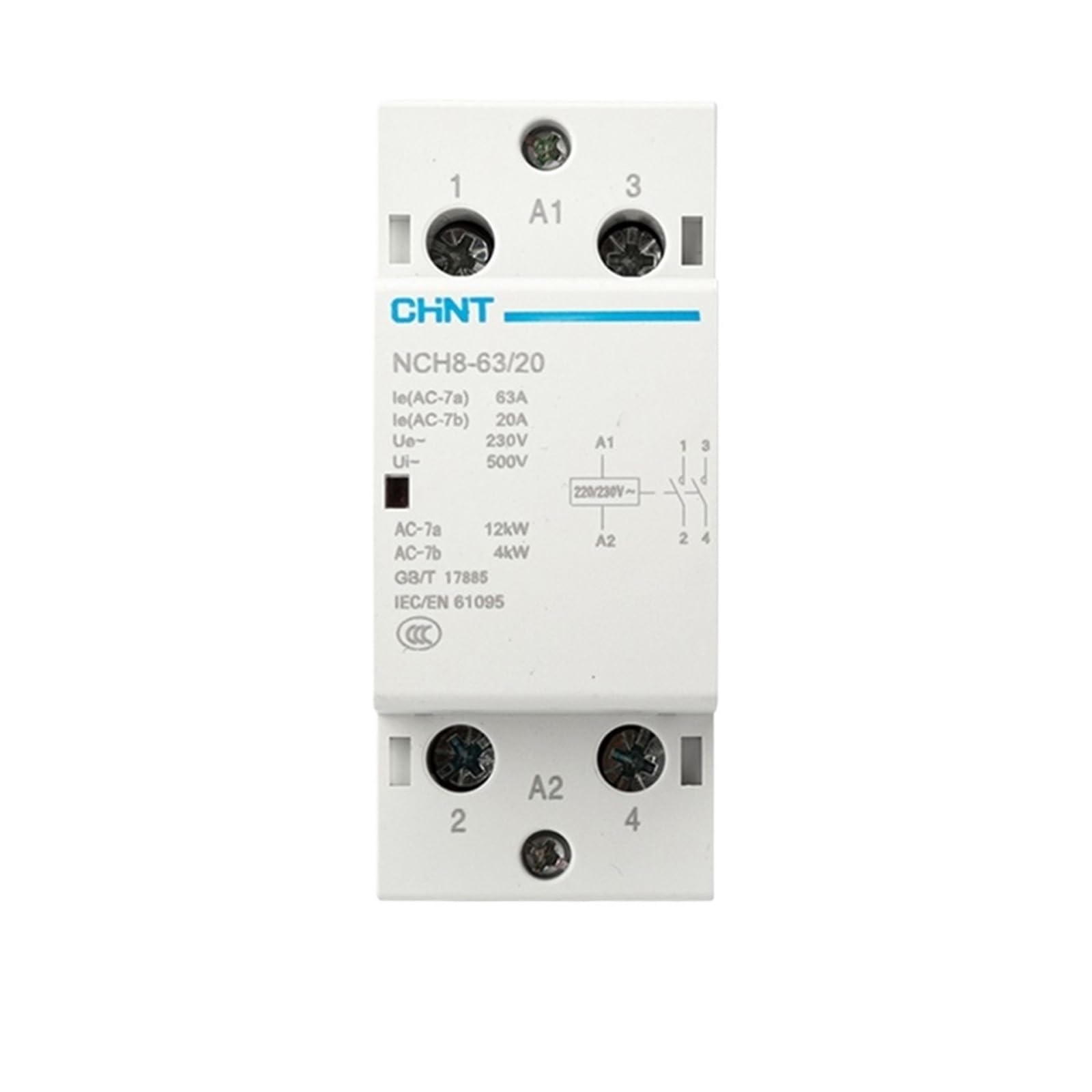 KNIUWMBMH 1pcs 230V AC Contactor NCH8 63A 2NO 1NC 1NO 2 NC Modular AC Household Contactor 2 4 Pole Phase(Nch8-63a 22 2no 2nc)