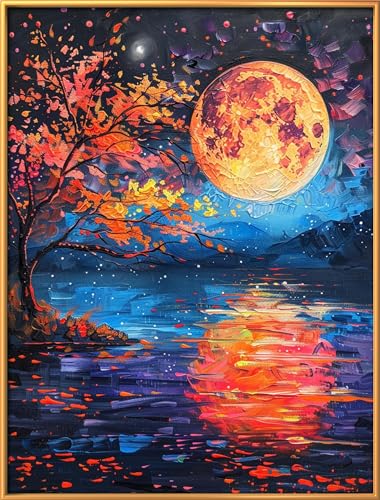 Image of Leczany Cross Stitch Stamped Kits for Adults Beginners Patterns Craft Kit Needlepoint Full Range of DIY Embroidery Kits Starter 11CT 3 Strands | Moonlight Lake Scenery 15.8x20.9 inches