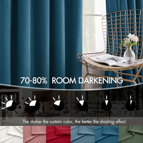 Image of MIULEE Velvet Curtains 50W x 90L 2 Panels Peacock Blue Blackout Curtains | Luxury velvet fabric, pinch pleat design, back tab hooks, thermal insulated, blackout light blocking, for living room bedroom