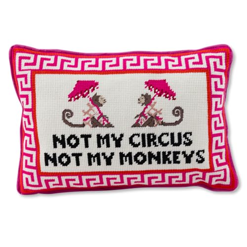 FURBISH Needlepoint Decorative Throw Pillow - Not My Circus Not My Monkeys Small Embroidered Accent Pillow for Bed Chair Couch Sofa Eclectic Home Decor 10 x 14