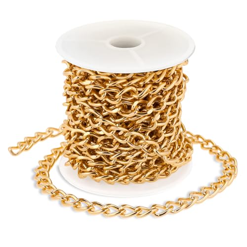 16.4ft Gold Chain Roll, 10x6.5mm Gold Plated...