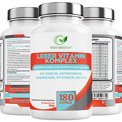 Leber Vitamin Komplex kraftvolle Unterstützung der Leber - 180 vegane Kapseln, GMP-gefertigtes Premium-Ergänzungsmittel zur Leberentgiftung, 23 aktive Nährstoffe, Detox, Vorrat für 3 Monate Cover