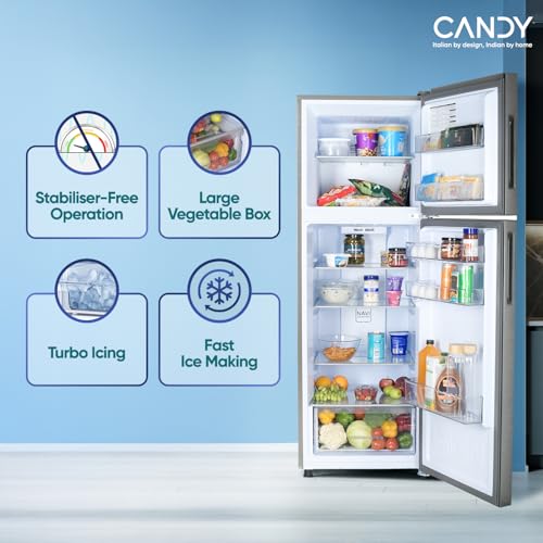 Image of Candy 240 L 2 Star Frost Free Double Door Refrigerator with Metal Finish, Auto frost, large Fruit & Vegetable Space (Moonsilver, CDD2652MS)