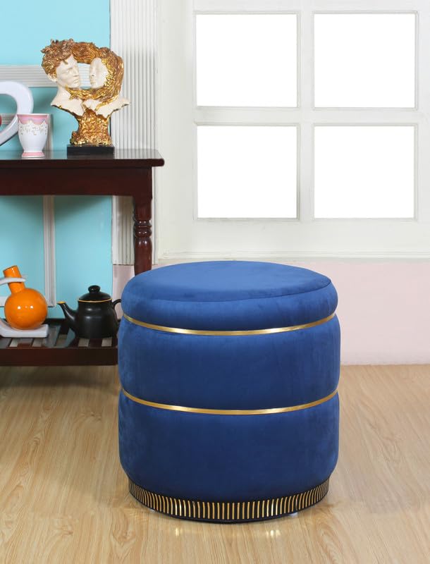 Rugsxerry Furniture Pouffes Sitting Stool for Living Room, Make up Table Mudda Puffy Wooden Ottoman Stools, Pouffe Footstool for Home Decoration & Dressing Table, 16x16x18 Inch, Royal Blue