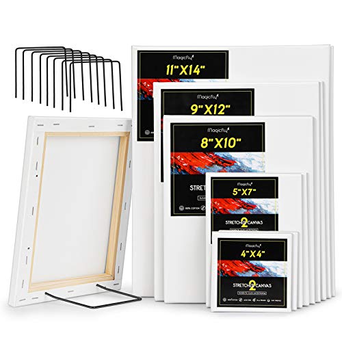 Magicfly Stretched Canvases for Painting Pack of 10, 8X10, 9X12, 11X14 4x4, 5X7 |2 of Each| , Stretched Canvas with Display Bracket, Premium Cotton ,White Blank Canvas for Acrylic Magicfly Stretched Canvases for Painting Pack of 10, 8X10", 9X12", 11X14" 4x4", 5X7" |2 of Each| , Stretched Canvas with Display Bracket, Premium Cotton ,White Blank Canvas for Acrylic