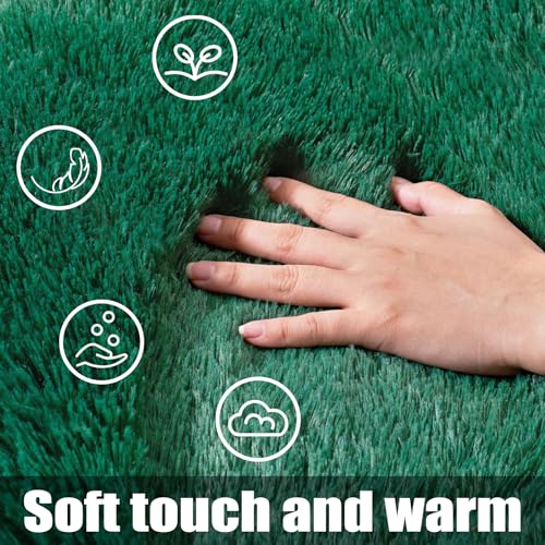 KING DARE Runner Rug 2x6, Shaggy Dark Green Rug for Bedroom Dorm, Fluffy Shag Fuzzy Plush Non-Slip Washable Soft Carpet for Bedside Girls Boys Kids Room Indoor Decor