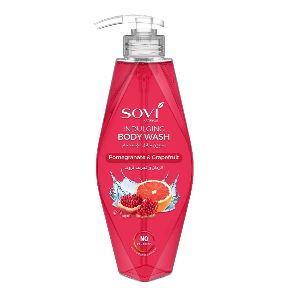 Sovi Naturals Body Wash Pomegranate & Grapefruit Indulging and Pure Essential Oils | Effectively Washes Away Bacteria While Nourishing Your Skin | Moisturizing Body Bath & Shower Gel 400ml