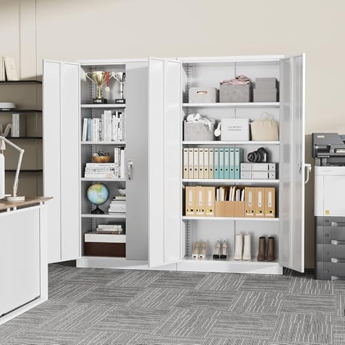 Image of Greenvelly Metal Storage Cabinet, 72 inch Locking Metal Garage Storage Cabinet with Doors and 4 Adjustable Shelves, Lockable Steel Cabinets for Home Office, Garage, Shop, School (White 36 inch W x 18 inch D)