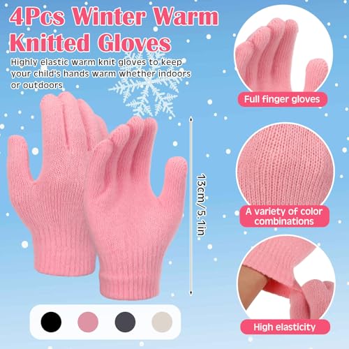 12 Pcs Kids Winter Beanie Hat Gloves Scarf Set for 3-5 Toddler Pom Fleece Scarf Knit Cap Children for Boys Gift Girls4