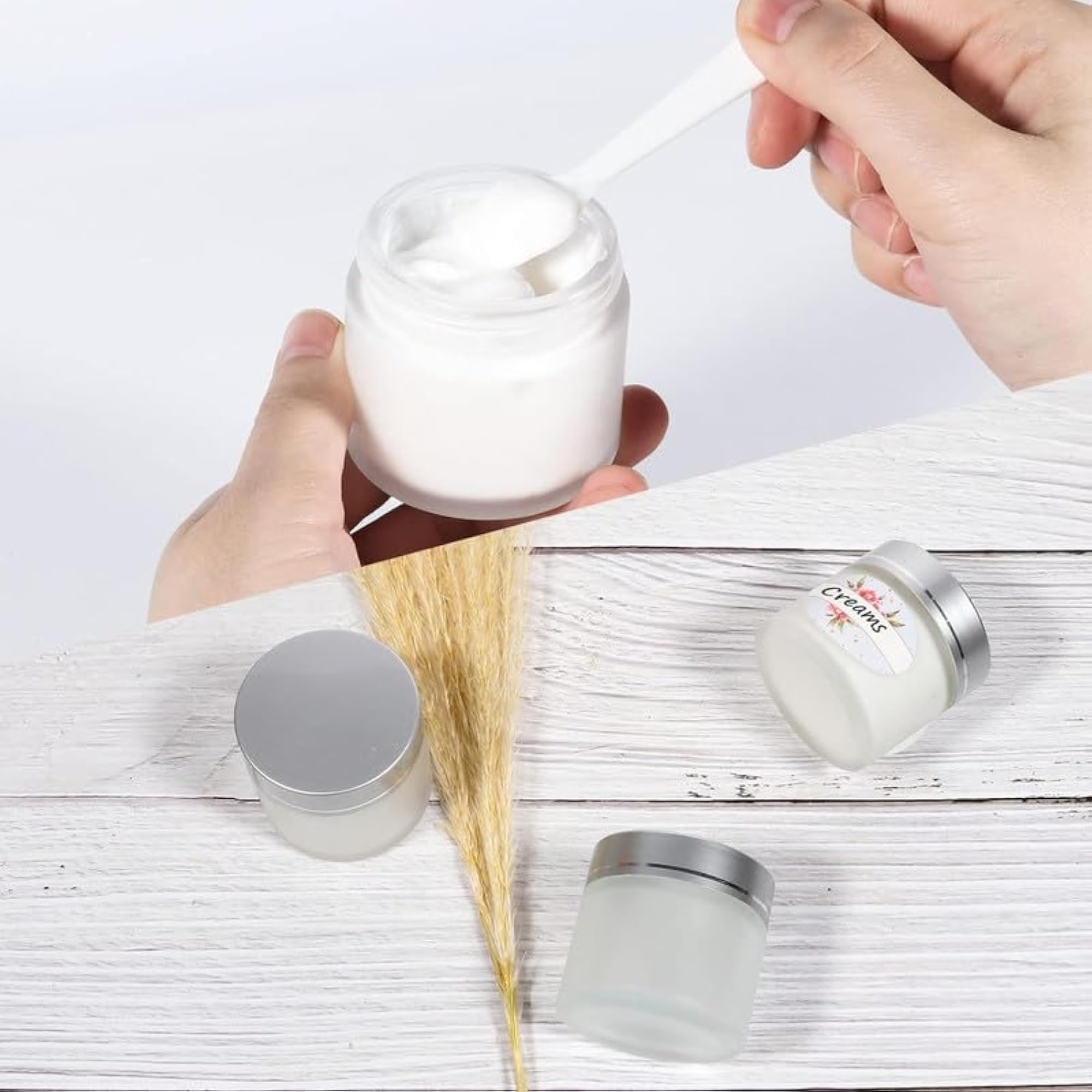 30gm Pack of 6 Frosted Glass Jars with Silver Lids