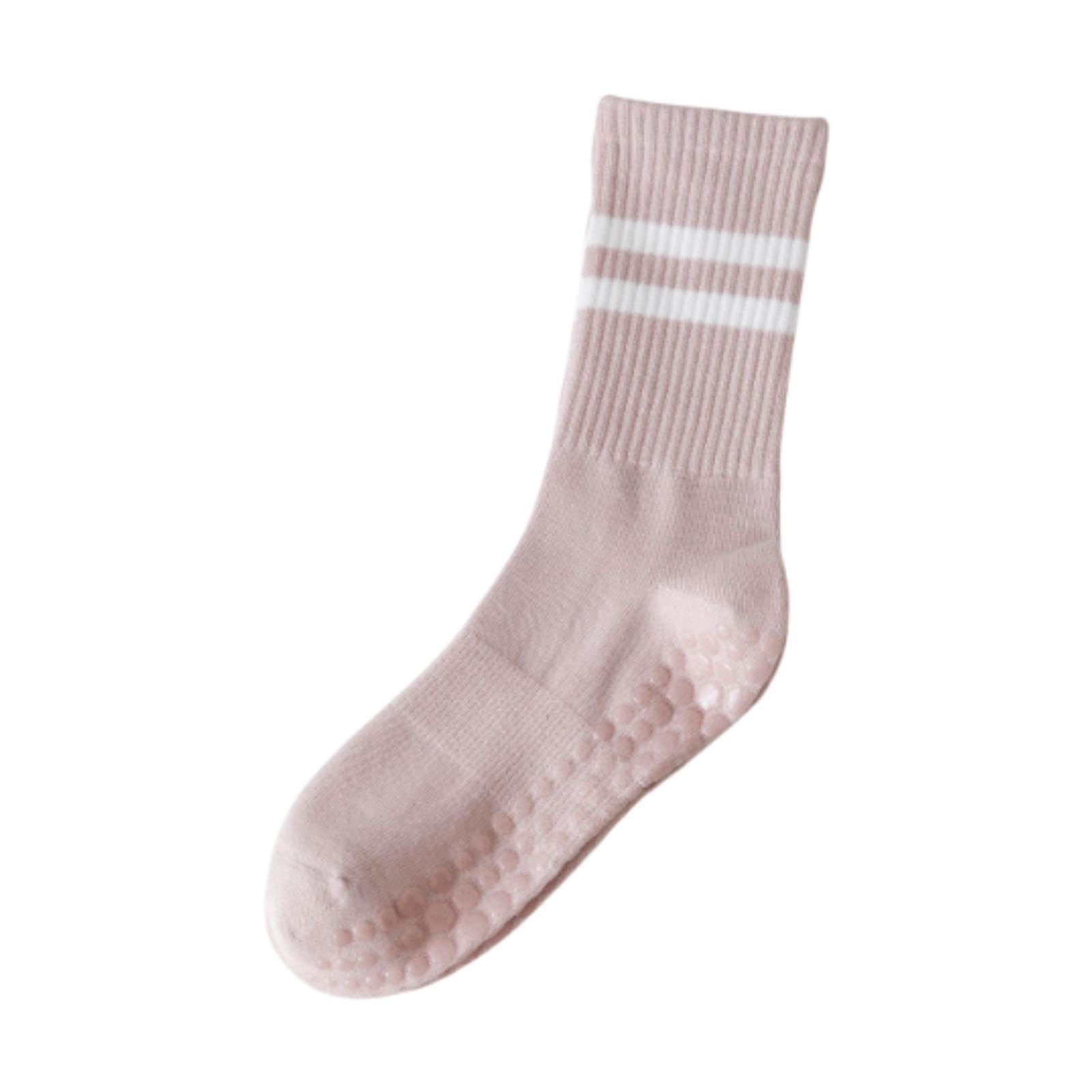 Deevoka Yoga Socks Crew Socks Noise Reduction Floor Socks Portable Anti Slip Grip Socks, Light Pink