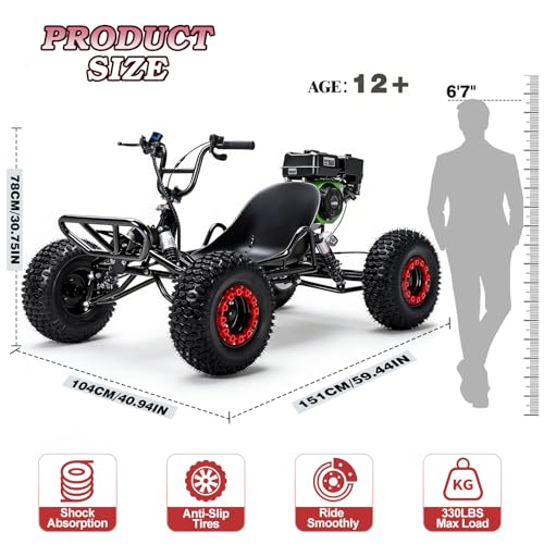Image of Gas Powered Go Kart, 4 Stroke 212 CC Go Kart for Adults & Kids with Premium Steel Tubular Frame, Off-Road Kart with 7'' Tires Featuring 2.6L Tank, Hydraulic /Rear Disc Brake, 30MPH
