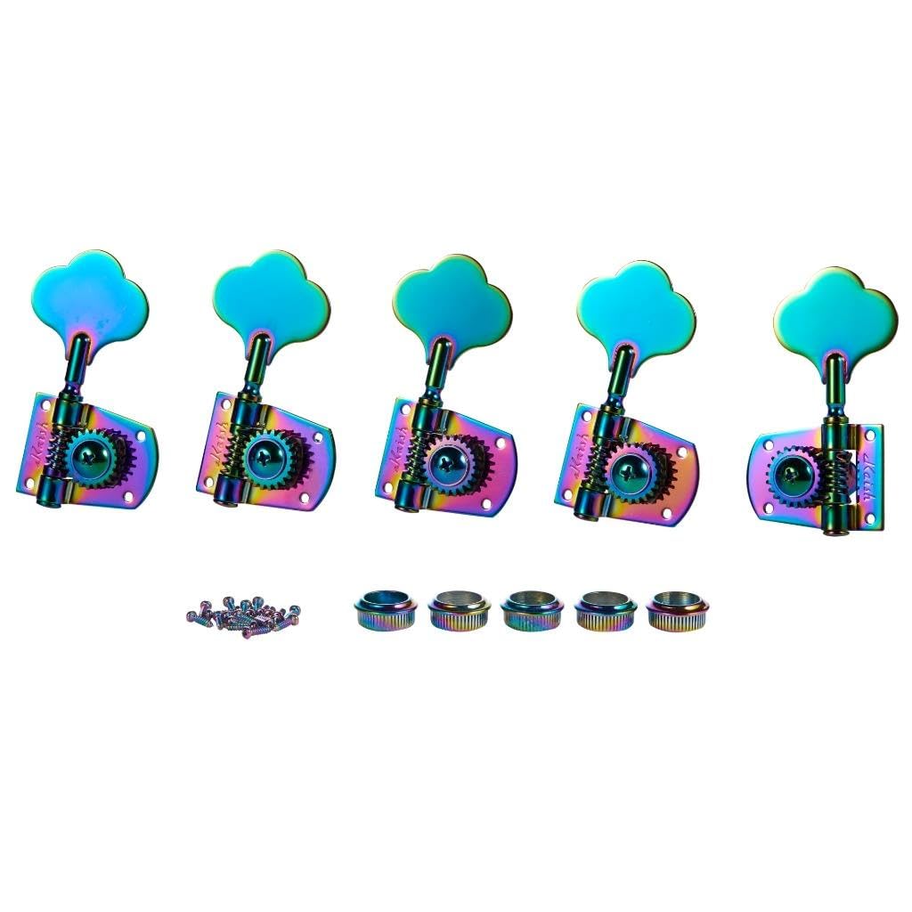 KAISH Cloverleaf 5 String Bass Tuners Bass Tuning Machines 5 String Bass Tuning Keys for Standard/Highway One Series Jazz Bass J Bass/Precision Bass P Bass Burnt Chrome 4 Right/1 Left