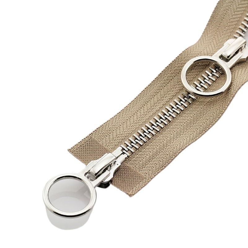 Cremallera Bidireccional Cremallera metálica larga de 70/90 cm, doble deslizador, bidireccional, for chaquetas, kit de reparación de cremalleras n.° 5(Khaki,70cm)