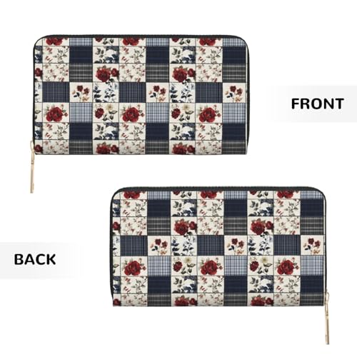 Retro Floral Plaid Print Wallet Women Men, Long PU Leather Wallets for Women, Cute Womens Travel Wallet Purse Pouch with Zipper Pocket2