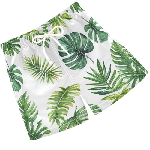 Pigsaly Boys' Swim Board Shorts Watercolor Summer Green Palm Leaves Boy's Swim Trunks Kids Swimwear 2T